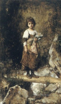  bridge Painting - A Peasant Girl On A Footbridge girl portrait Alexei Harlamov